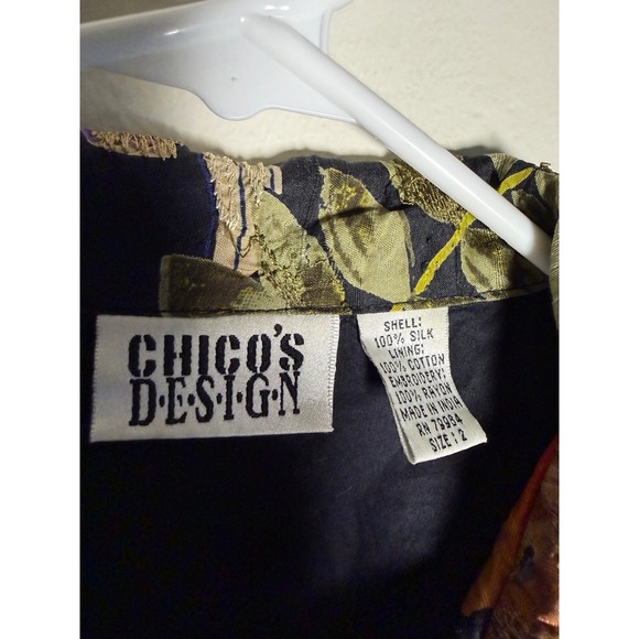 Chicos Design Black Floral Embroidered Silk Jacket Women's Size 2 - Picture 5 of 8